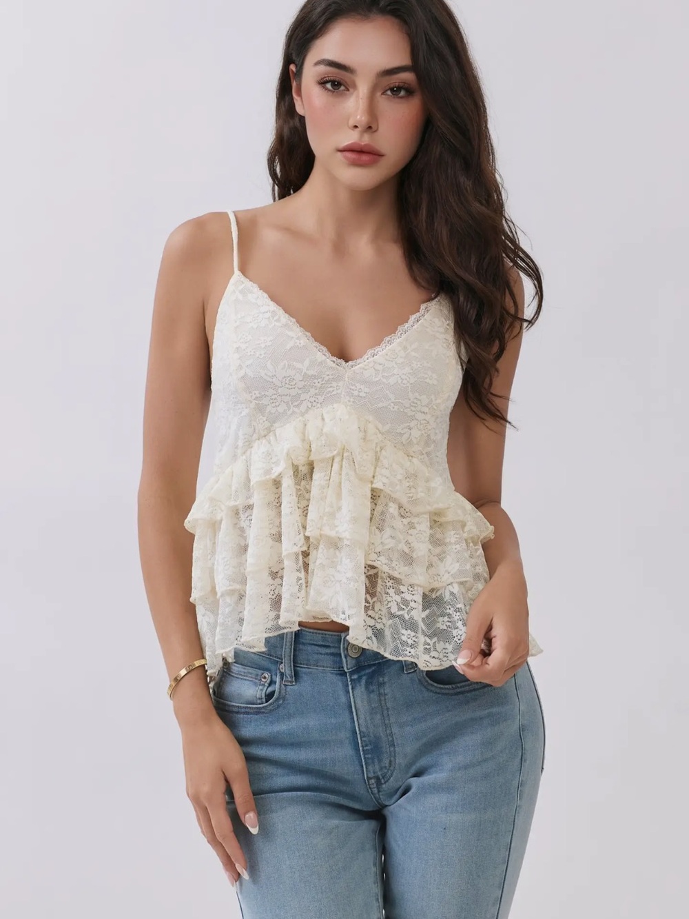 Lace Ruffle V-Neck Cami Top